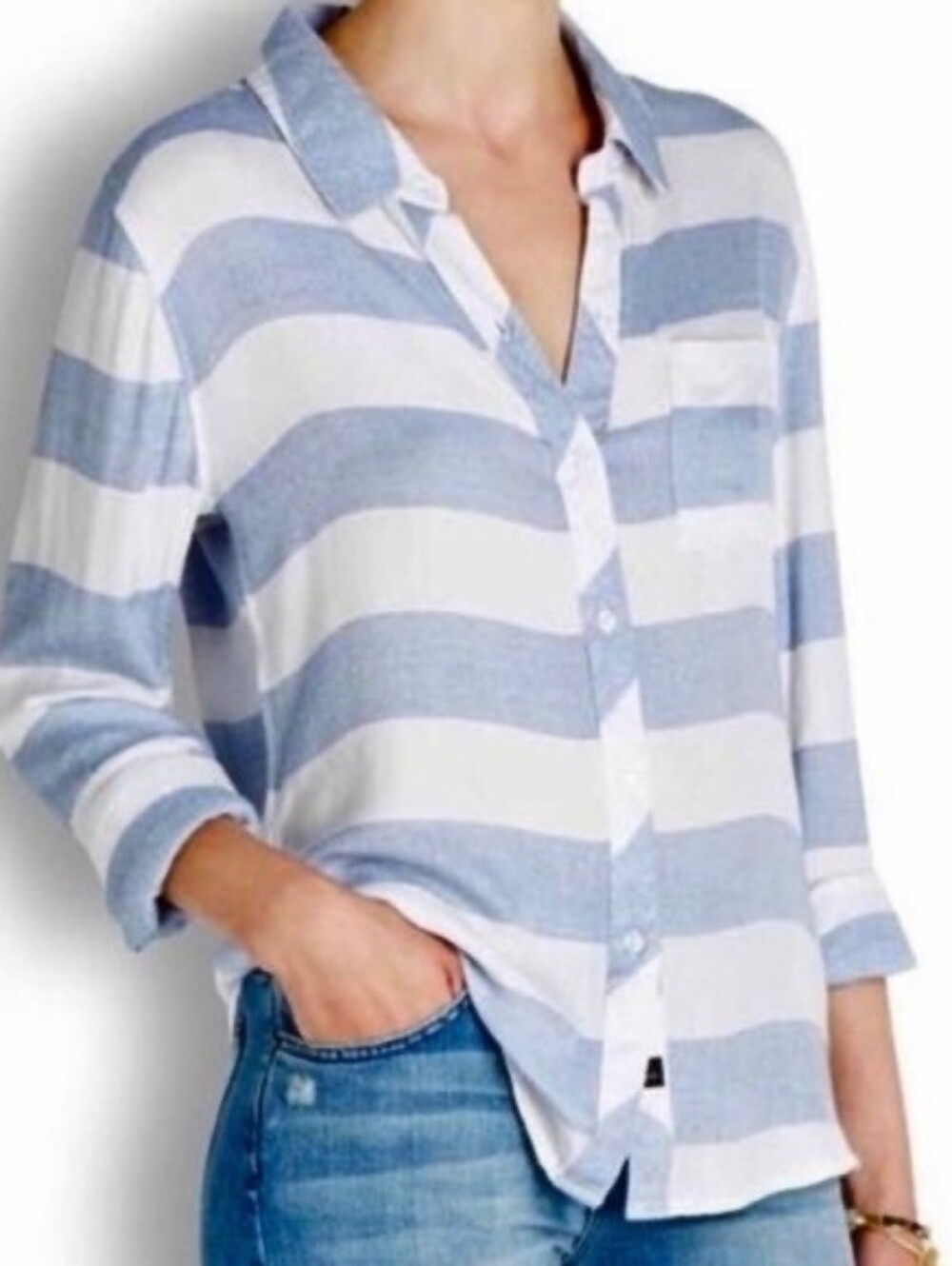 Rails Blue & White Striped Button Down Shirt